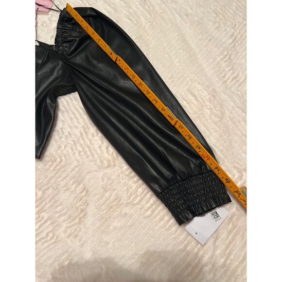 Avec Les‎ Filles Vegan Leather Puff Sleeve Cropped Top Size L Black NWT - Picture 14 of 14